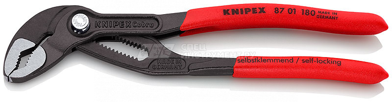 KNIPEX COBRA® клещи переставные с фиксатором, 42 мм (1 1/2"), под ключ 36 мм, L-180 мм, Cr-V, серые, обливные рукоятки