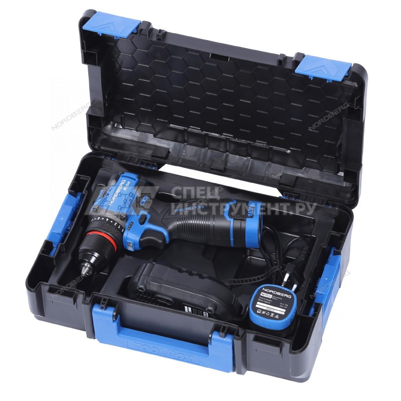 Шуруповерт аккумуляторный макс.диам. сверла 10 мм, 16 В, 60 Нм с 2 аккумуляторами и зарядным уст-вом