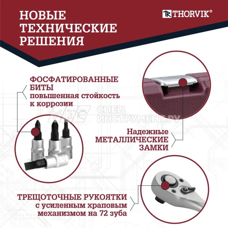 TS108 Набор инструмента универсальный 1/4", 1/2"DR, 108 предметов