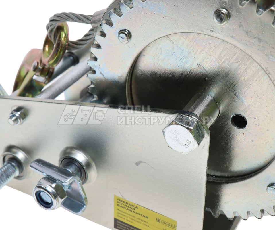 Лебедка ER-97136 ручная барабанная двухскоростная, 1365кг (стальной трос, Ø -5.5мм, длина троса-10м) ЭВРИКА