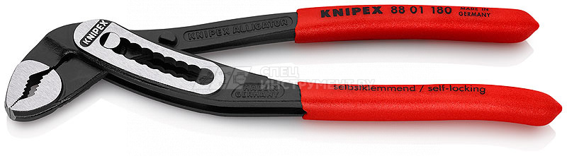 KNIPEX ALLIGATOR® клещи переставные, 42 мм (1 1/2"), под ключ 36 мм, L-180 мм, Cr-V, серые, обливные рукоятки