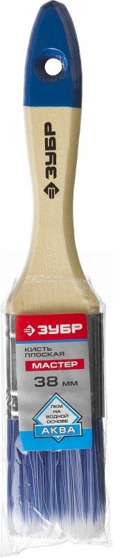Кисть плоская ЗУБР "АКВА-МАСТЕР", искусственная щетина, деревянная ручка, 38мм