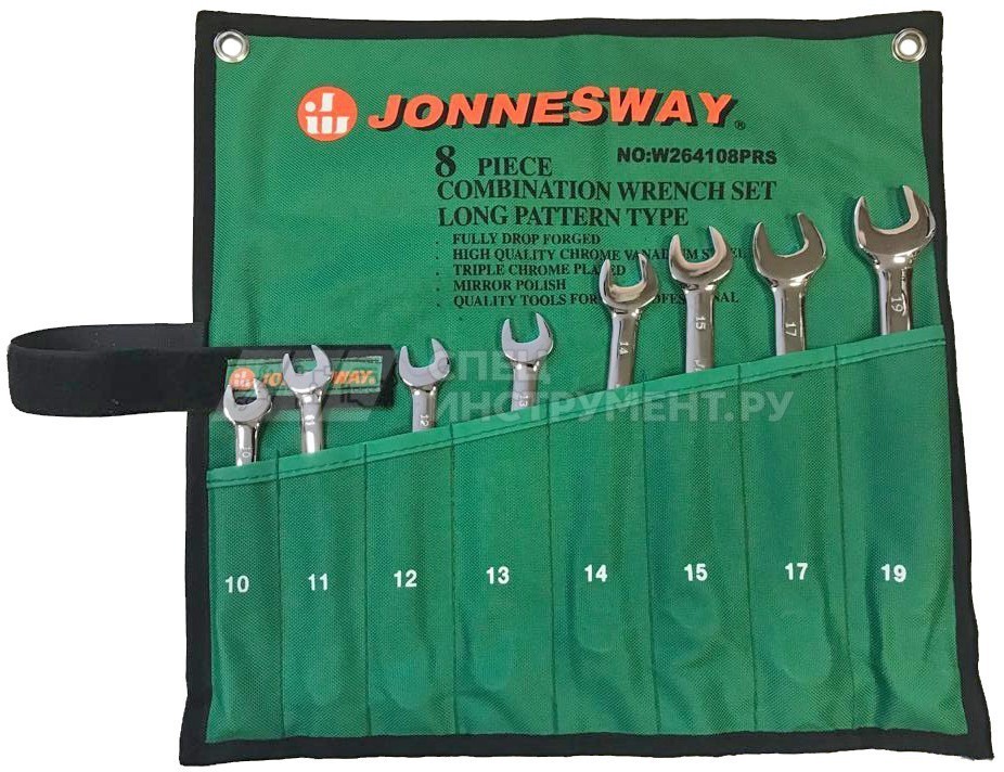 Набор ключей гаечных комбинированных удлиненных в сумке, 10-19 мм, 8 предметов
