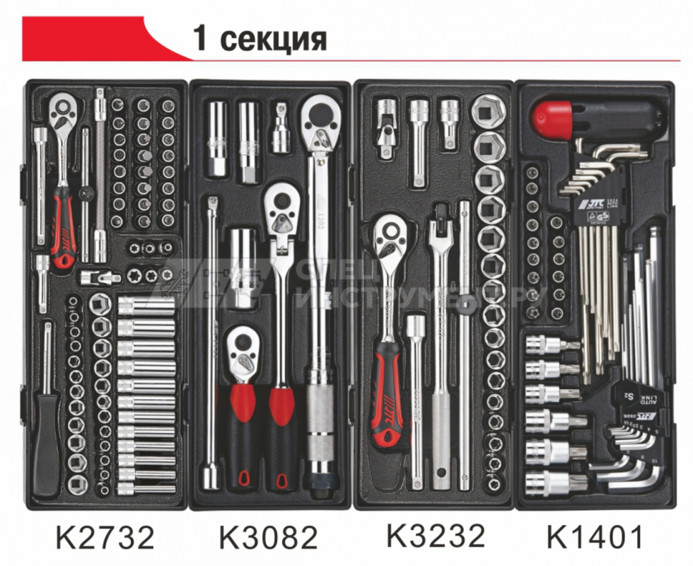Тележка инструментальная -5021 (7 секций) в комплекте с набором инструментов (344 предмета)