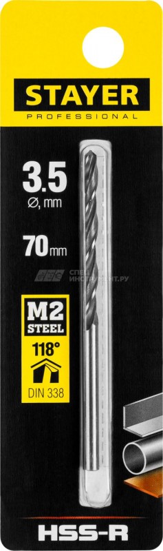 STAYER PROFI 3.5х70мм, Сверло по металлу HSS-R, быстрорежущая сталь М2(S6-5-2)