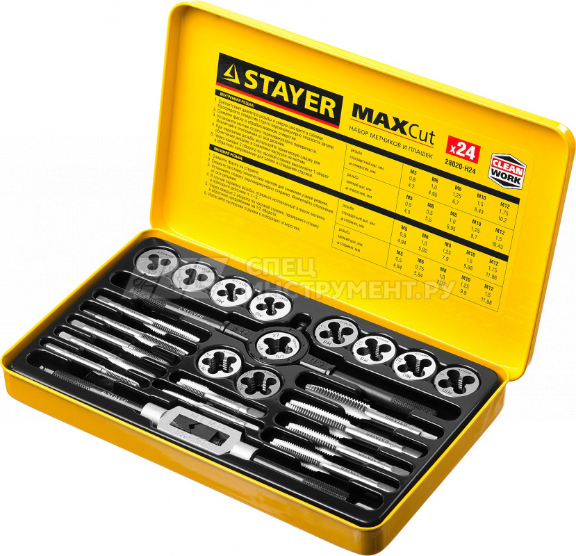 Набор метчиков и плашек STAYER 'MASTER', метчикодержатель 1шт, плашкодержатель 1шт, метчики 11шт, пл