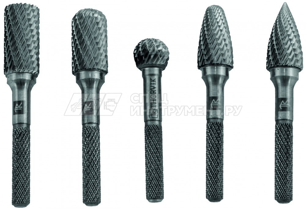 TRRB060605-2S  Набор борфрез твердосплавных, тип B, C, D, F, G, 6 мм, двойная насечка, в кейсе, 5 предметов