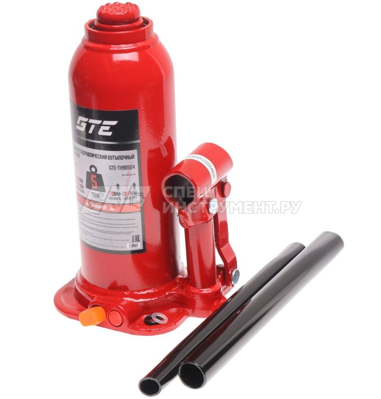 Домкрат гидравлический бутылочный 5т (h min-207мм, h max-402мм, ход штока-125мм, ход винта-70мм) GTE /1/4