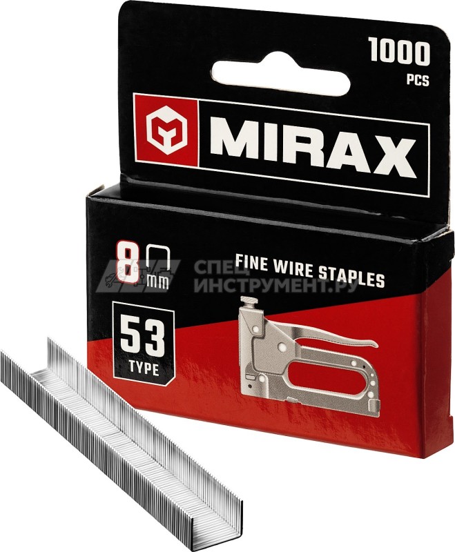 MIRAX 8 мм скобы для степлера тонкие тип 53, 1000 шт