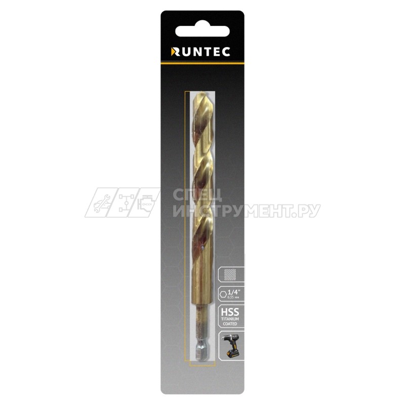 Сверло по металлу Runtec HSS-TiN 12 x 151мм HEX 1/4"
