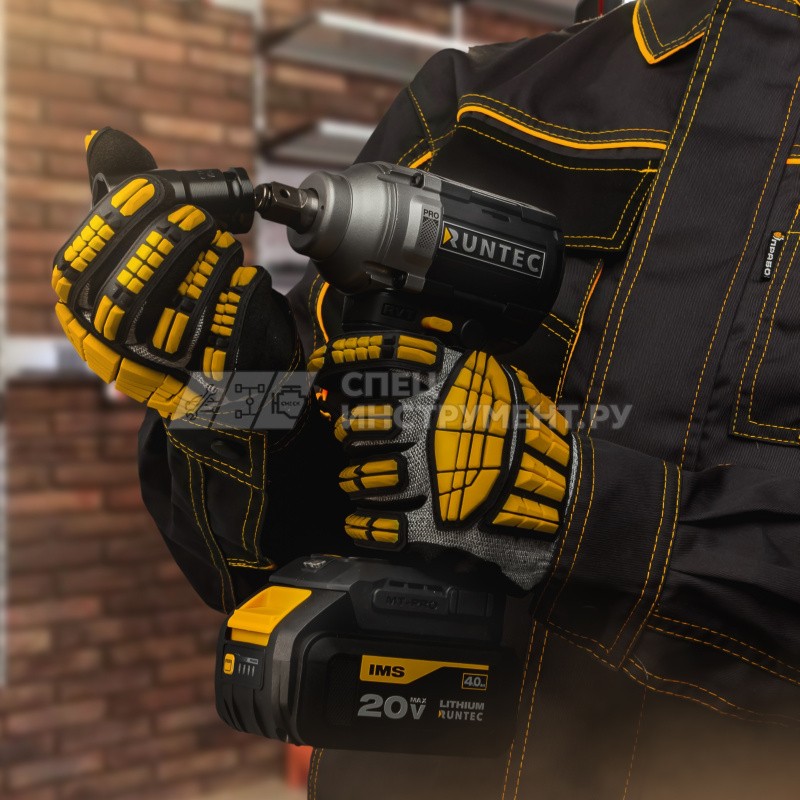 Гайковерт ударный аккумуляторный RUNTEC PRO 1/2", 20В, 2*4Ач, 500Нм