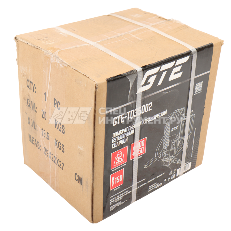 Домкрат пневмогидравлический 35т (h min-255мм, h max-405мм, ход штока-150мм) GTE /1/1