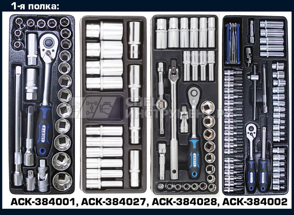 Тележка инструментальная 387 пр., 7 полок, пласт. стол., сине-серая