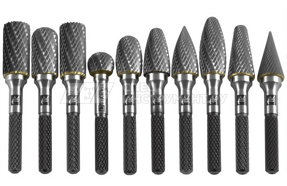 TRRB060610-2S  Набор борфрез твердосплавных, тип A, B, C, D, E, F, G, H, L, M, 6 мм, двойная насечка, в кейсе, 10 предметов