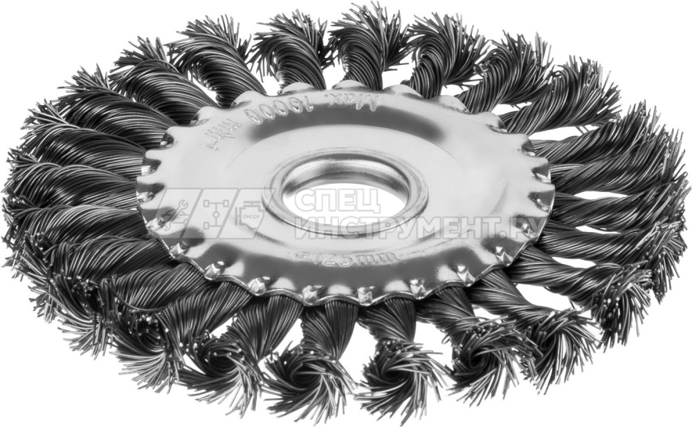 Щетка дисковая для УШМ, жгутированная стальная проволока 0,5 мм, d=125 мм, MIRAX 35140-125