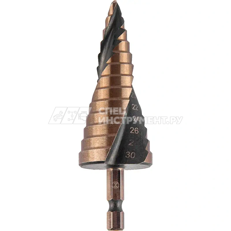 Сверло ступ. по мет. витое 6-30мм, 13 ступ.,шаг 2мм, Р6М5, Hex 1/4", MONOGRAM Special 101-026
