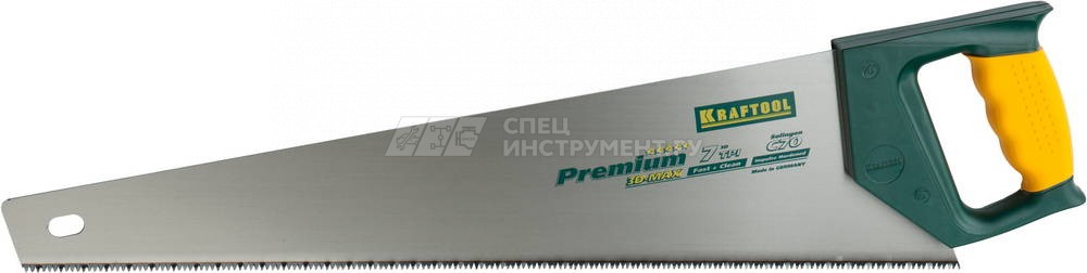 Ножовка KRAFTOOL"PRO" "PREMIUM", 3-х гранный, закаленный зуб, двухкомп пластик ручка, для твердой древесины, 7TPI, 500мм