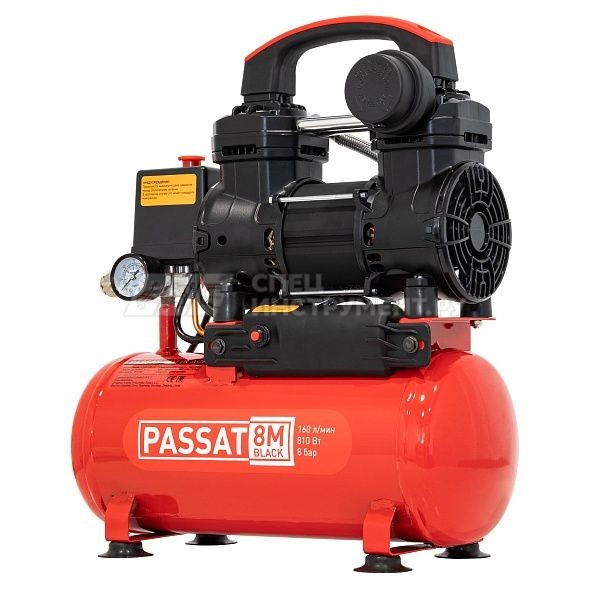 Компрессор PASSAT-8M BLACK тихий, без масл. (8л, 160л/мин, 0.81кВт)