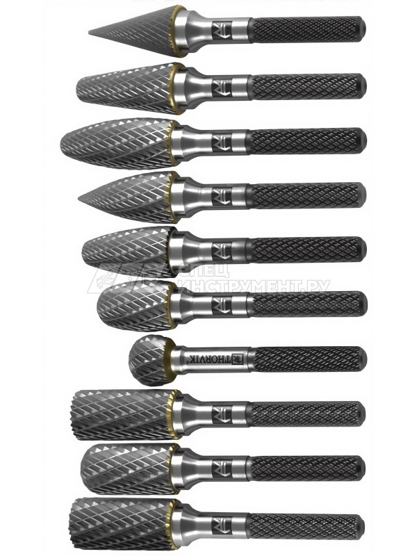 TRRB120610-2S  Набор борфрез твердосплавных, тип A, B, C, D, E, F, G, H, L, M, 12 мм, двойная насечка, в кейсе, 10 предметов