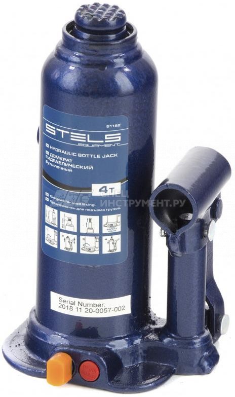 Домкрат гидравлический бутылочный, 4 т, h подъема 188–363 мм// Stels