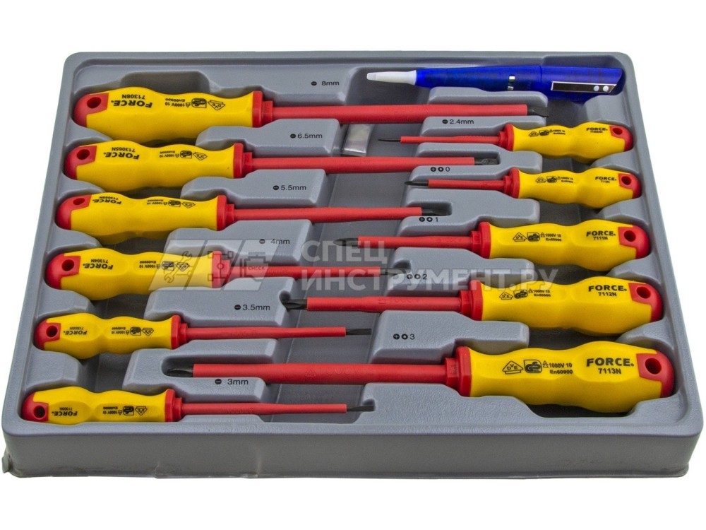 Набор отверток диэлектрических PH0-PH3, 2.5-8мм, тестер, 12пр. 