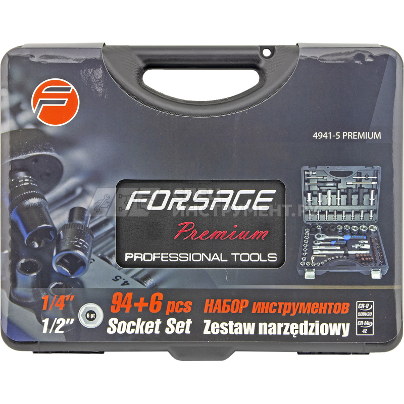 Набор инструментов 94+6пр.1/4",1/2"(6гр.)+(головка-бита1/4":T40;биты 5/16":М5,6,8,10,12,14;головка 1/2"8мм;ключиГ-обр.:4,5,6мм,T20H,T25H)