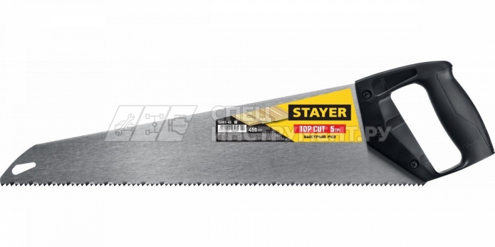 Ножовка ударопрочная (пила) "TopCut" 450 мм, 5 TPI, быстрый рез поперек волокон, для крупных и средних заготовок, STAYER