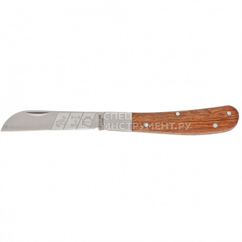 Нож садовый, 173 мм, складной, прямое лезвие, деревянная рукоятка