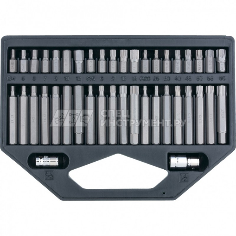 Набор бит HEX, TORX, SPLINE, хвостовик-шестигранник 3/8",CrV, 42шт,