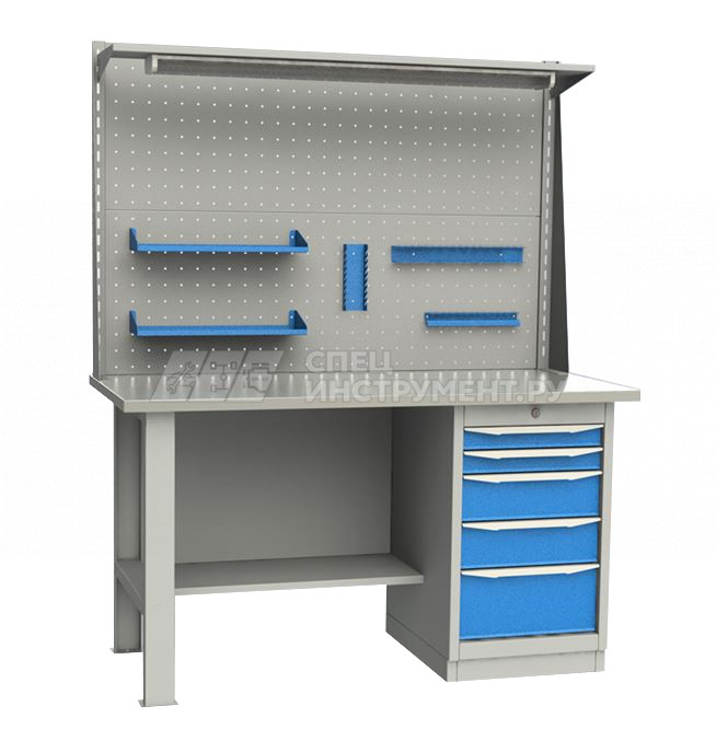Верстак однотумбовый тумба с 5 ящиками с оцинкованной столешницей 1700 мм (синий RAL5005)