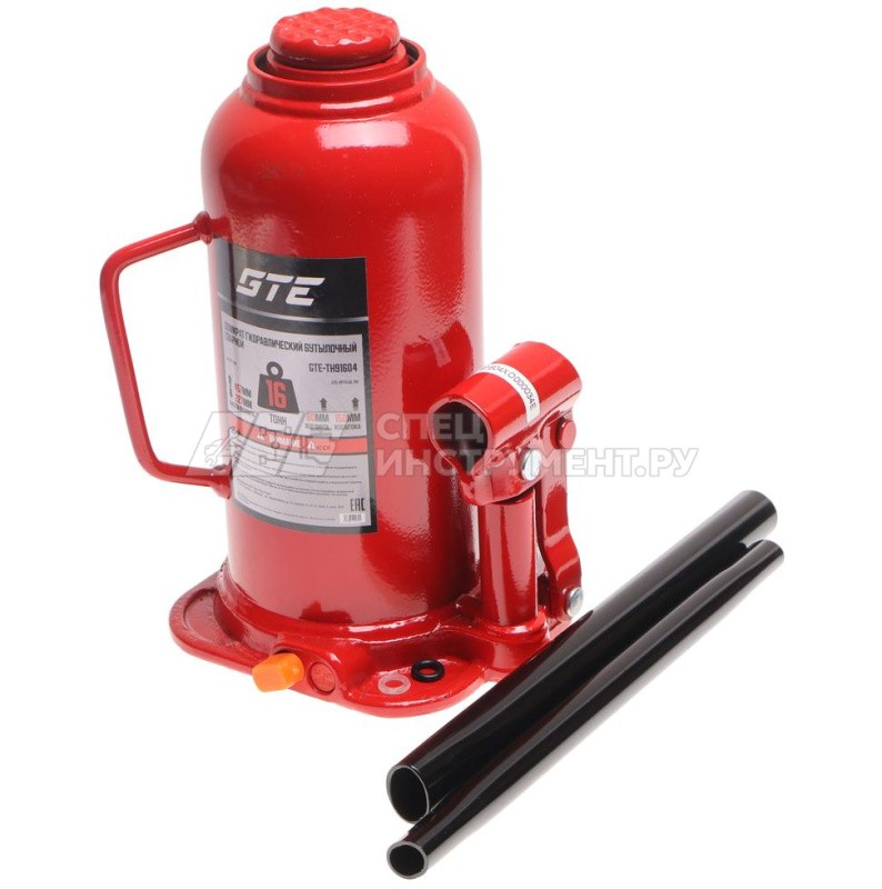 Домкрат гидравлический бутылочный 16т (h min-227мм, h max-457мм, ход штока-150мм, ход винта-80мм) GTE /1/2
