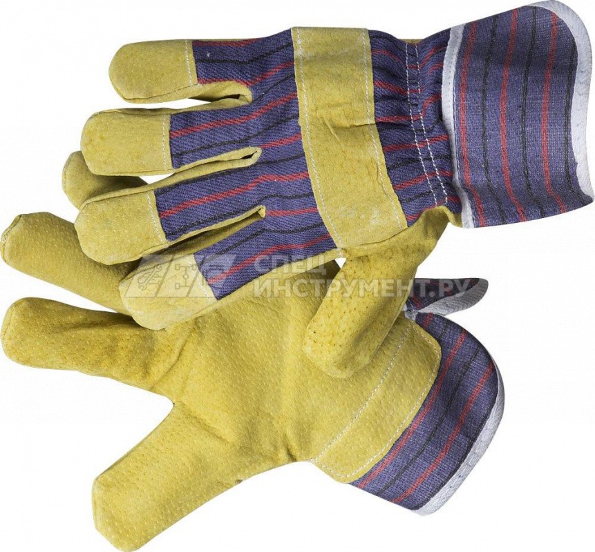 Перчатки STAYER "MASTER" рабочие комбинированные кожаные из спилка с тиснением, XL