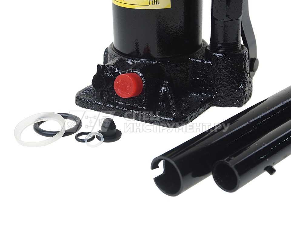 Домкрат гидравлический ER-80031S бутылочный с клапаном 3т, ремкомплект (выс. подъема 195-380мм) в кейсе ЭВРИКА