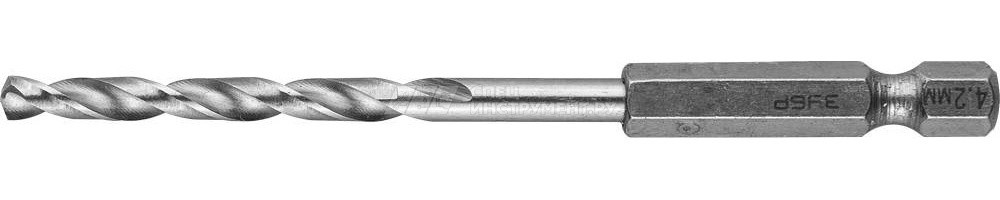 Сверло ЗУБР "ЭКСПЕРТ" по металлу шестигранный хвостовик 1/4", быстрорежущая сталь Р6М5, 4.2х93мм
