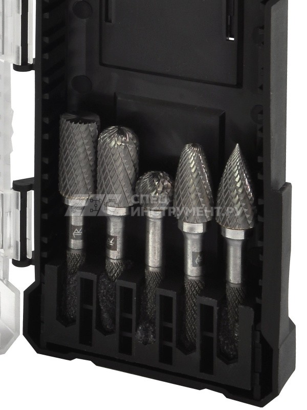 TRRB060605-2S  Набор борфрез твердосплавных, тип B, C, D, F, G, 6 мм, двойная насечка, в кейсе, 5 предметов