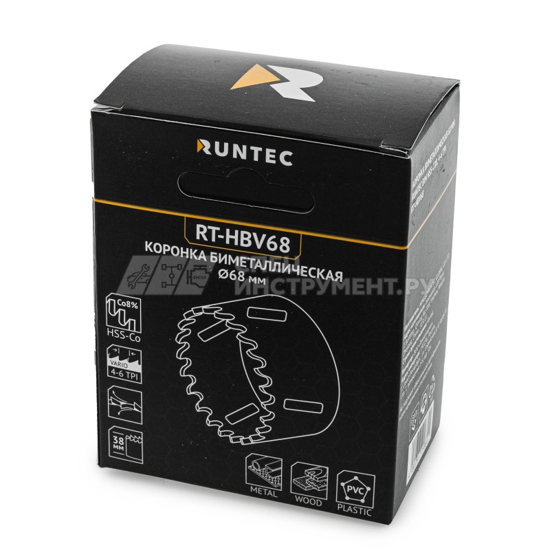 Коронка биметаллическая 68 мм RUNTEC BiM HSS-Co8, 4-6 TPI