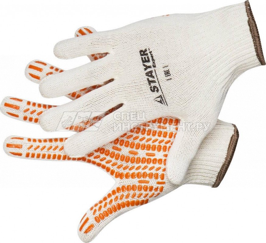 Перчатки STAYER "EXPERT" трикотажные с защитой от скольжения, 10 класс, х/б, L-XL