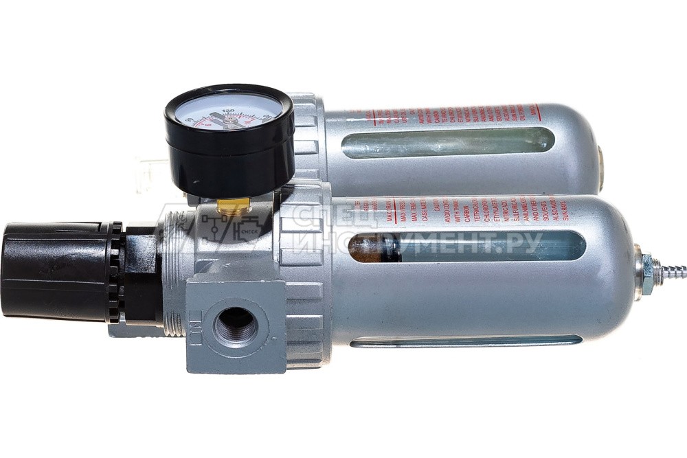 Блок подготовки воздуха для пневмосистемы 1/4"(фильтр-регулятор + лубрикатор, диапазон регулировки давления 0-10bar температура воздуха 5-60С 10Мк)