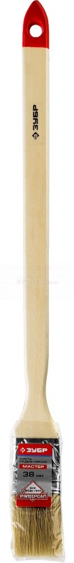Кисть радиаторная угловая ЗУБР "УНИВЕРСАЛ-МАСТЕР", светлая натуральная щетина, деревянная ручка, 38мм