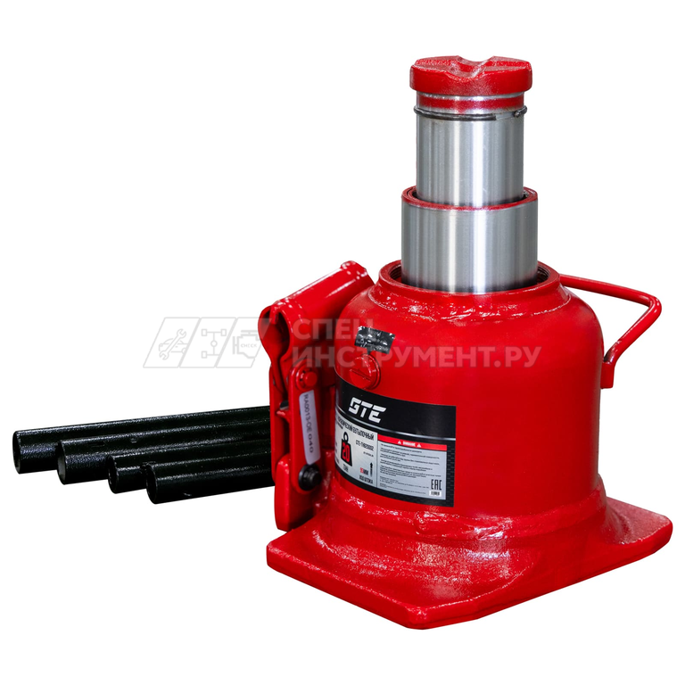 Домкрат гидравлический бутылочный низкопрофильный с двумя штоками 20т (h min-150мм, h max-245мм, ход штока-95мм) GTE /1/3