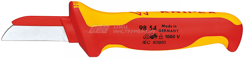 Нож для кабеля VDE 1000V, пластиковый обух на лезвии для предупреждения КЗ, L-190 мм, диэлектрический, 2-компонентная рукоятка
