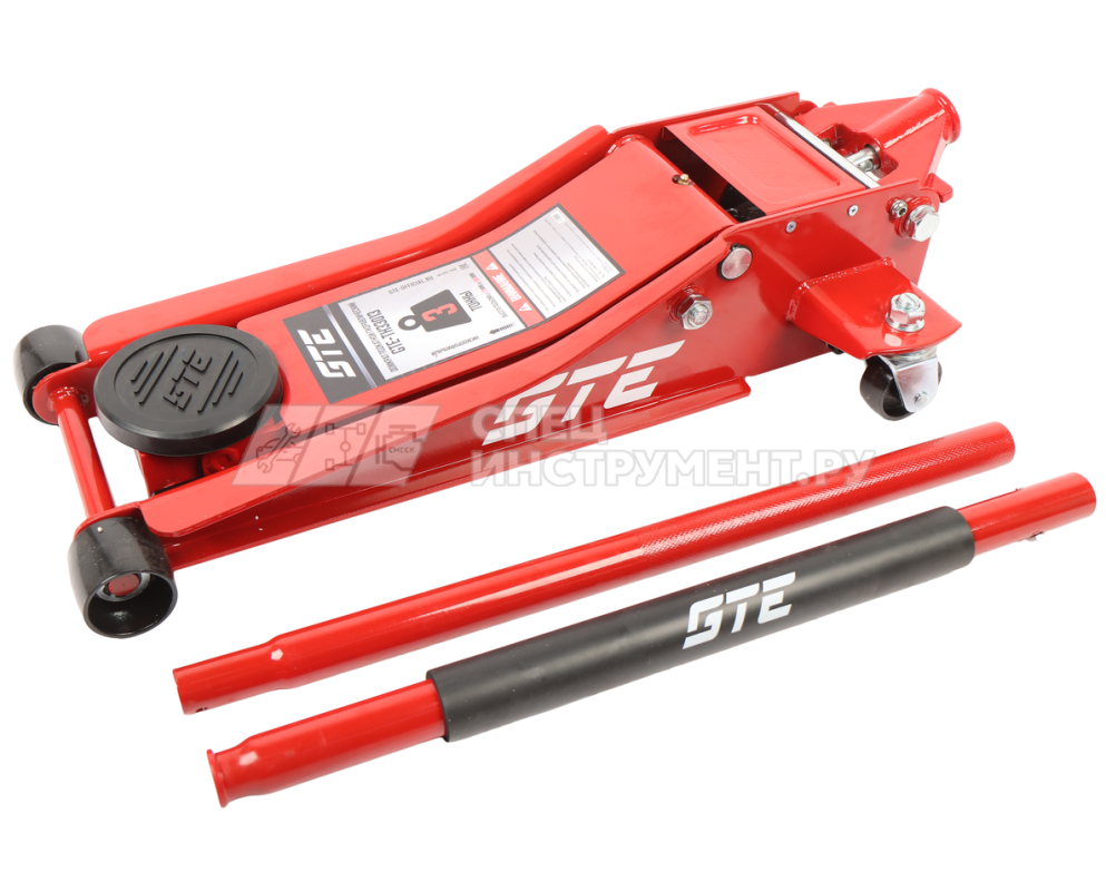 Домкрат подкатной гидравлический двухпоршневой низкопрофильный 3т (h min-75мм. h max-505мм) GTE /1