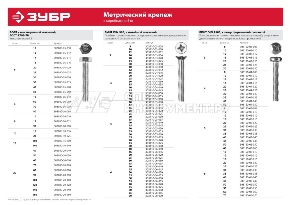 Болт ЗУБР "МАСТЕР" с шестигранной головкой, ГОСТ 7798-70, класс прочности 5.8, оцинкованный, M20x160мм, 5кг