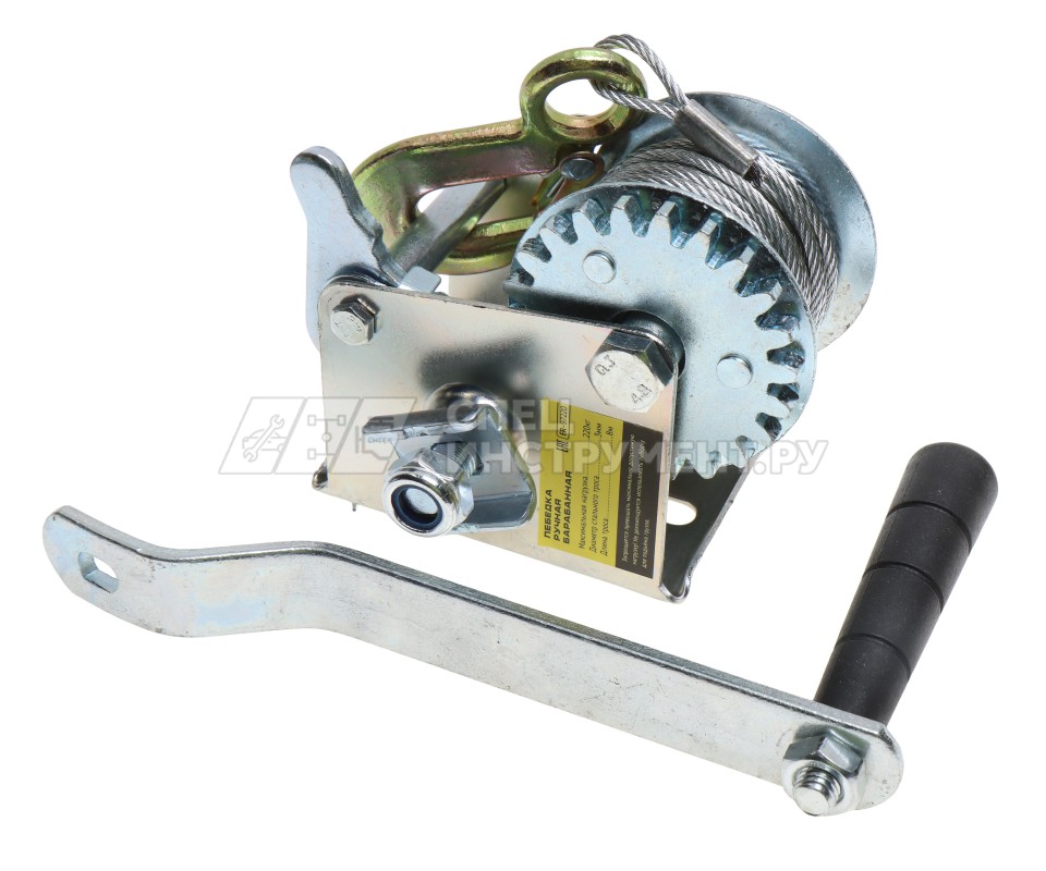 Лебедка ER-97220 ручная барабанная, 220кг (стальной трос, Ø -3мм, длина троса-8м) ЭВРИКА