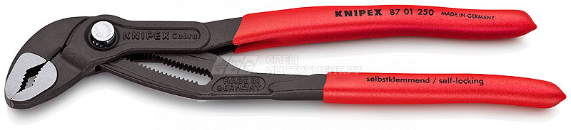 KNIPEX COBRA® клещи переставные с фиксатором, 50 мм (2"), под ключ 46 мм, L-250 мм, Cr-V, серые, обливные рукоятки, с держателем для торгового оборудования