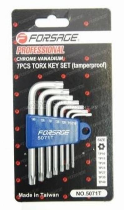 Набор ключей торкс Г-образных 7пр. (Т10Н,Т15Н,Т20Н,Т25Н,Т27Н,Т30Н,Т40Н-с отверстием) в пластиковом держателе