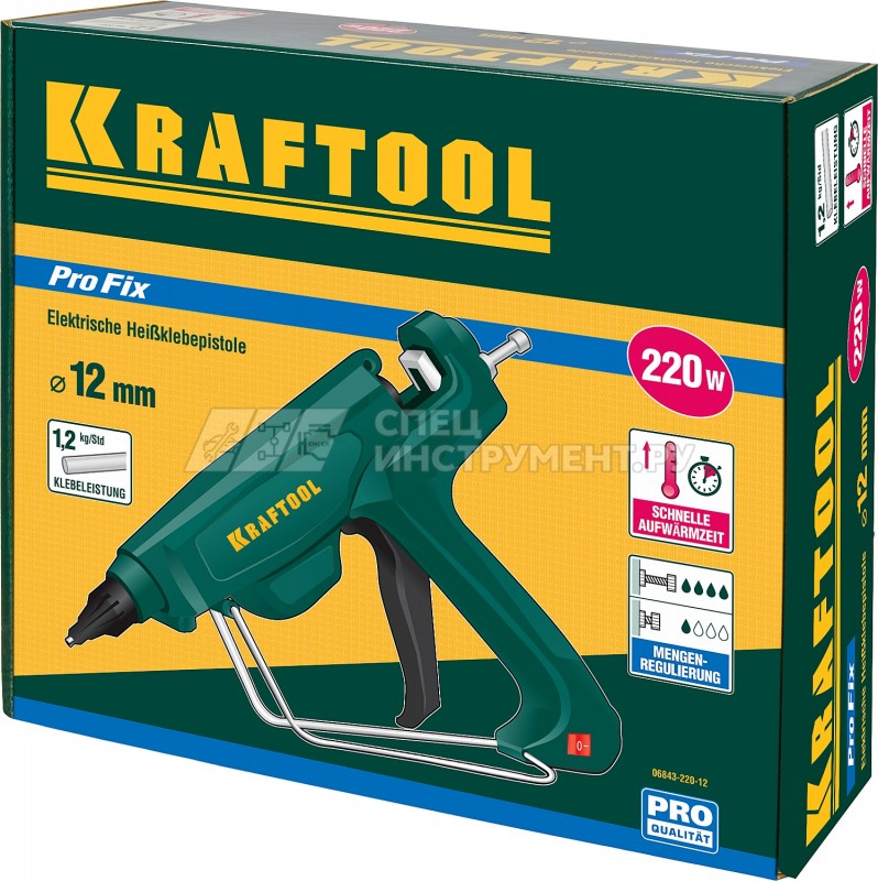 Пистолет KRAFTOOL "PRO" клеевой (термоклеящий), эл, двухкомп корпус, рабоч темп 193град, выход клея 1,2кг/час, d=12мм, 220Вт