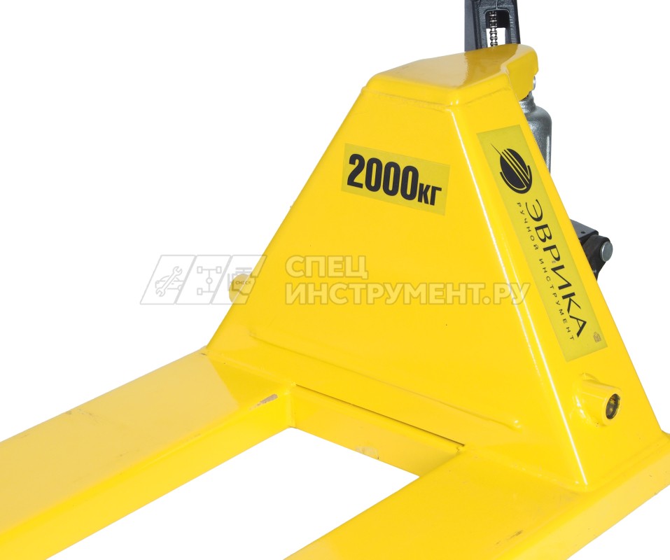 Тележка гидравлическая (рохля) ER-67002 ручная 2т (ручной спуск,длина вил 1200мм,колеса:полиуритан, min 85мм.max 200мм) ЭВРИКА