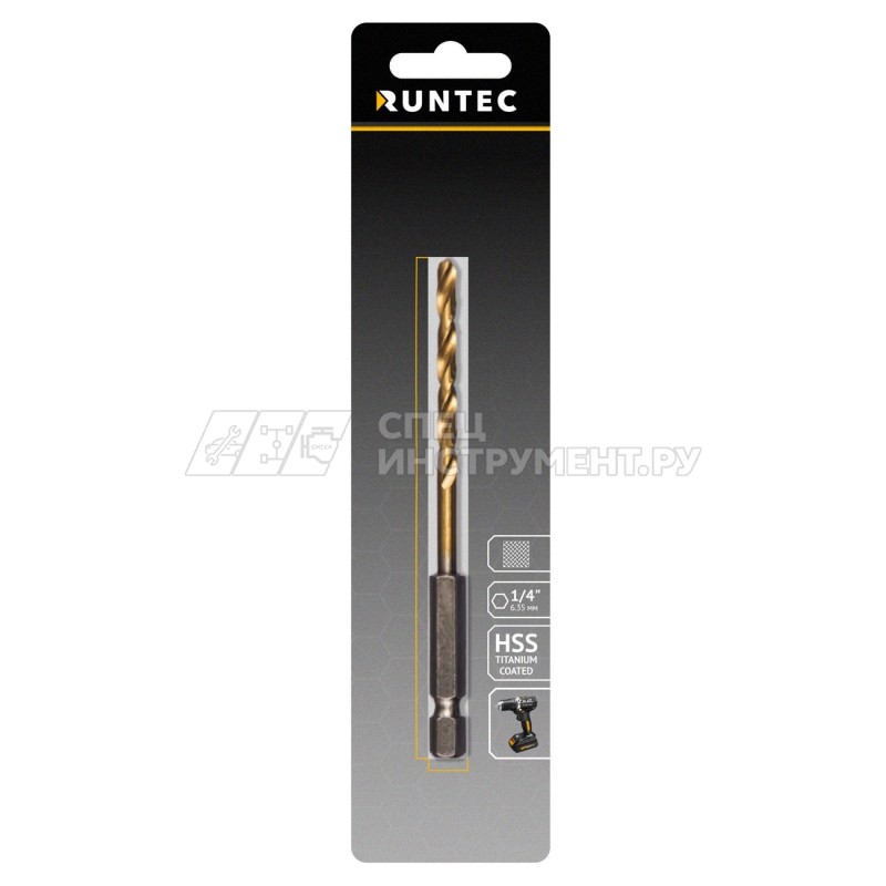 Сверло по металлу Runtec HSS-TiN 5 x 106мм HEX 1/4"