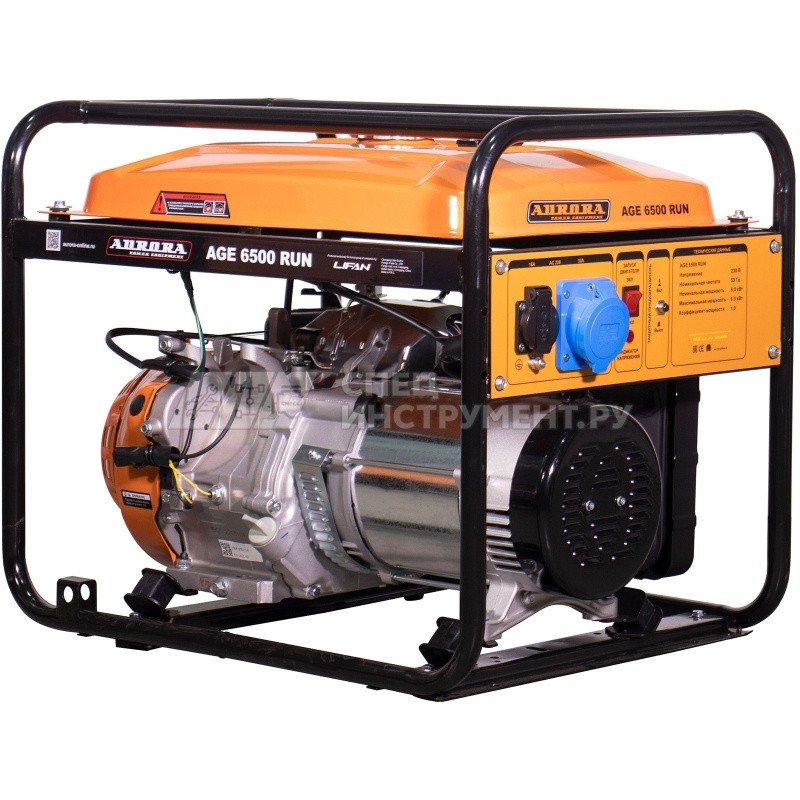 Генератор AGE 6500 RUN (max.6.5кВт, 230В) бензин, увеличенный бак 13л